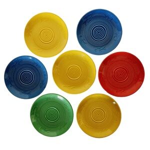 7 Vintage Buffalo China Saucers Colorful Fish Swimming Motif